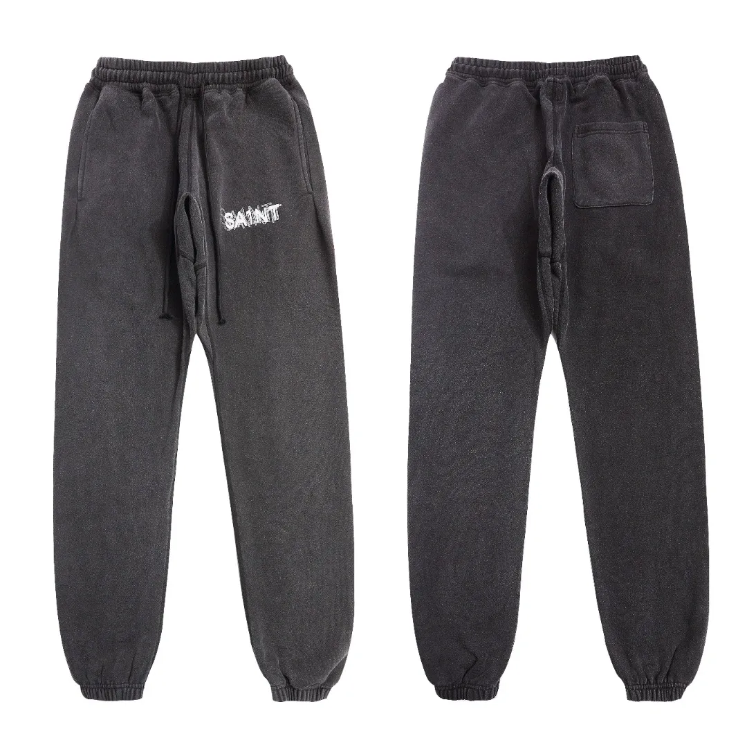 SAINT Michael drawstring elastic edge retro letter ghost print washed and distressed loose plus velvet leggings sweatpants style number: SM638 size: S-M-L-XL color: black price: P236
